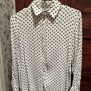 Zara White & Black Polka Dot Button-Up Blouse – Classic Shirt
